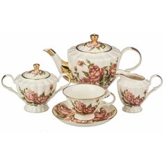 Чайный сервиз на 6 персон 15 пр. корейская роза в картонном чемодане Lefard (215-001)
