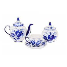 Сервиз чайный. ГЖЕЛЬСКАЯ МАНУФАКТУРА. Форма Гранатовый. Рисунок Тюльпаны. 14 предметов.