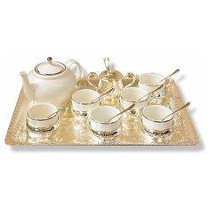 Чайный сервиз на 6 персон. Фарфор, серебро. Коллекция TORCIGLIONE EXTRA LUSSO от «Chinelli»