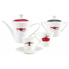 Сервиз чайный ф. Сад рис. Красное и черное (14 предметов) Императорский фарфоровый завод