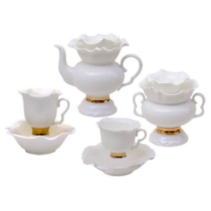 Сервиз чайный ф. Белый цветок рис. Золотая лента (14 предметов) Императорский фарфоровый завод