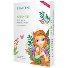 Limoni Тканевая маска для лица тонизирующая с зелёным чаем и коллагеном Green Tea Collagen Essence Mask, 25 г, 6 шт.
