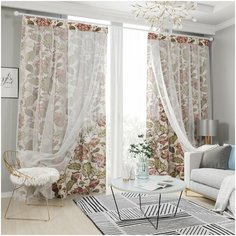 Комплект штор с тюлем на шторной ленте, 145*260 см, 2 шт, подхват 2 шт. Сирень