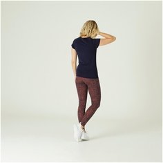 Футболка для фитнеса женская зауженная хлопковая эластичная 500 темно-синяя, размер: XS, цвет: Синий Графит NYAMBA Х Декатлон Decathlon