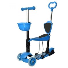 Самокат-беговел 5 в1 с корзинкой голубой Scooter