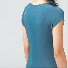 Футболка для фитнеса женская зауженная хлопковая эластичная 900 бирюзовая, размер: M, цвет: Бирюзовый NYAMBA Х Декатлон Decathlon