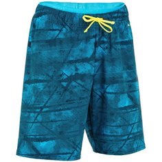 Плавки–шорты для мальчиков длинные 100 TEX, размер: 7-8 лет (123-130 см), цвет: Черный/Сине-Бирюзовый NABAIJI Х Декатлон Decathlon