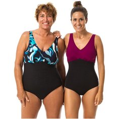 Купальник слитный для аквагимнастики женский черно-синий Romi Flo, размер: EU46 RU52, цвет: Синий NABAIJI Х Декатлон Decathlon