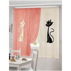 Тюль ТД Текстиль Б Кэти на ленте 180 см персиковый/молочный