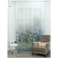 Тюль Amore Mio Акварели на ленте 270 см голубой