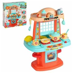 Кухня детская игровая двухсторонняя, 20 предметов: игрушечная посуда, столовые приборы, игрушечные продукты. Размер кухни: 48*36*30 см. Компания Друзей