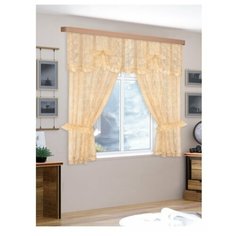 Комплект штор кухня, (в.180* ш.125)*2, ламбрекен в.55* ш.250, 2 подхвата, золото Racc Olto