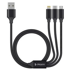 Кабель Deppa 3 in 1 USB - microUSB/USB Type-C/Lightning (72299), 1 шт., черный, 1 м
