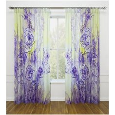 Фотошторы "Розы в графике", 145*260 см, 2 шт. Сирень