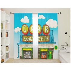 Шторы для детской "Веселая автомойка", 145*260 2 шт. Сирень