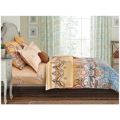 Постельное белье 1.5-спальное Cleo Satin Lux 321-SL, сатин, 70 х 70 см, коричневый/синий