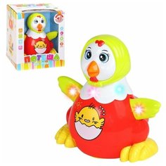 Разивающая игрушка для малышей "Курочка", двигается во всех направлениях, из серии "Потеша", на батарейках со световыми и звуковыми эффектами, подсветка. Размер игрушки 14.5 x 12 x 16 см. Zhorya