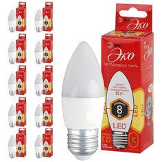 Лампа светодиодная ЭРА ECO LED B35-8W-827-E27 диод, свеча, 8Вт, тепл, E27, 10 шт ERA