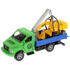 Набор техники ТЕХНОПАРК ГАЗ Газон Next + экскаватор (SB-18-23-G+EW-WB), зеленый/синий/желтый