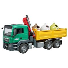 Уборочный грузовик Bruder Man с 3 мусорными контейнерами (03-753) 1:16, зеленый/желтый