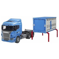 Фургон Bruder Scania для перевозки животных с коровой (03-549) 1:16, 52 см, голубой/серый