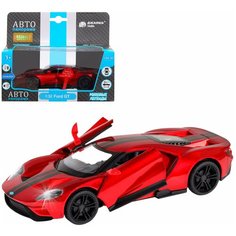 Машинка детская, металлическая, инерционная, Автопанорама, коллекционная, 1:32 Ford GT, красный, открываются передние двери, свет, звук.