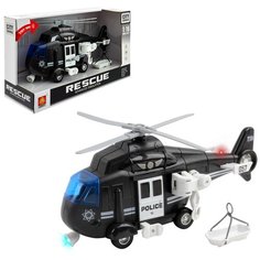 Машинка детская Вертолет полицейский инерционный, на батарейках, М 1:16 свет, звук, цвет черный, в/к 32*11,5*18,5см Компания Друзей