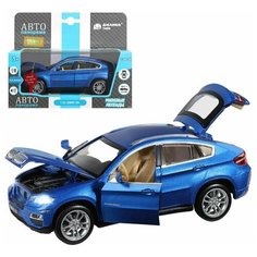 Машинка детская, металлическая, инерционная, Автопанорама, коллекционная, 1:32 BMW X6, синий, свет, звук, открывающиеся двери, капот и багажник