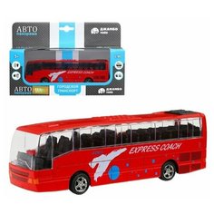 Машинка детская, металлическая, инерционная, Автопанорама, коллекционная, Автобус, масштаб 1:90, красный, чип на русском языке, свет.
