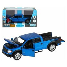 Машинка детская, металлическая, инерционная, Автопанорама, коллекционная, 1:34 Ford F-150 SVT Raptor,синий, свет, звук, открывающиеся двери