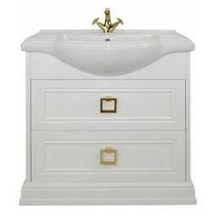 Тумба с керамической раковиной FOSTER 65, TS-F9065-C-W/BU 014.75.19, ШхГхВ : 66х42х86 см., напольная, два ящика с доводчиками, цвет белый, ручки квадрат золото. Tessoro