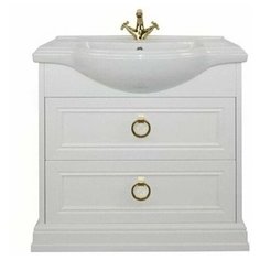 Тумба с керамической раковиной FOSTER 65, TS-F9065-C-W/BU 013.80.19, ШхГхВ : 66х42х86 см., напольная, два ящика с доводчиками, цвет белый, ручки круг золото. Tessoro