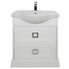Тумба с керамической раковиной FOSTER 65, TS-F9065-C-W/BU 014.75.07, ШхГхВ : 66х42х86 см., напольная, два ящика с доводчиками, цвет белый, ручки квадратные хром. Tessoro