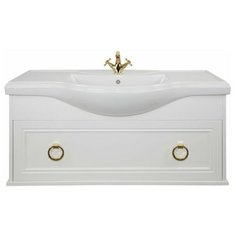 Тумба с керамической раковиной FOSTER 105, TS-F90105-CH-W/BU 013.80.19, ШхГхВ 106х48х58 см., подвесная, ящик с доводчиками, имеет дополнительный внутренний ящик, цвет белый, ручка круг золото. Tessoro