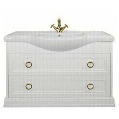 Тумба с керамической раковиной FOSTER 105, TS-F90105-C-W/BU 013.80.19, ШхГхВ : 106х48х86 см., напольная, два ящика с доводчиками, цвет белый, ручки круг золото. Tessoro