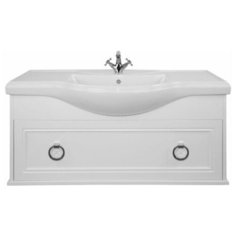 Тумба с керамической раковиной FOSTER 105, TS-F90105-CH-W/BU 013.80.07, ШхГхВ 106х48х58 см., подвесная, ящик с доводчиками, имеет дополнительный внутренний ящик, цвет белый, ручка круг хром. Tessoro