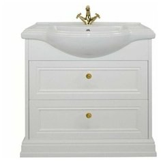 Тумба с керамической раковиной FOSTER 65, TS-F9065-C-W/T009-G, ШхГхВ : 66х42х86 см., напольная, два ящика с доводчиками, цвет белый, ручки кнопки золото. Tessoro