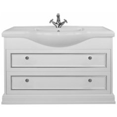 Тумба с керамической раковиной FOSTER 105, TS-F90105-C-W-S/T009-CR, ШхГхВ : 106х48х85 см., напольная, два ящика с доводчиками, цвет белый патина с серебром, ручки кнопки хром. Tessoro
