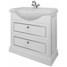 Тумба с керамической раковиной FOSTER 80, TS-F9080-C-W-S/T009-CR, ШхГхВ : 81х47,5х85 см., напольная, два ящика с доводчиками, цвет белый патина с серебром, ручки кнопки хром. Tessoro