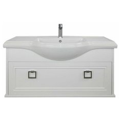 Тумба с керамической раковиной FOSTER 105, TS-F90105-CH-W/BU 014.75.07, ШхГхВ 106х48х58 см., подвесная, ящик с доводчиками, имеет дополнительный внутренний ящик, цвет белый, ручка квадрат хром. Tessoro