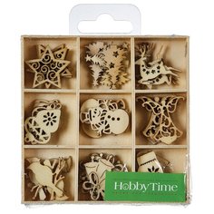 Декор из дерева. Натуральный, НАБОР №35 "РОЖДЕСТВЕНСКАЯ ФАНТАЗИЯ" В ДЕРЕВЯННОМ ОРГАНАЙЗЕРЕ Hobby Time