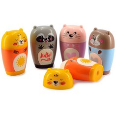 Точилка с контейнером и ластиком, 1 отверстие "ЗВЕРУШКИ" (4 вида) Bruno Visconti