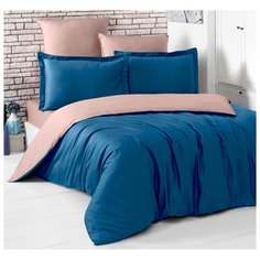 Постельное белье евростандарт KARNA Loft 2984, сатин, 50 х 70 и 70 х 70 см, синий/капучино