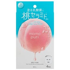 Momo puri Jelly mask тканевая маска с лактобактериями, витаминами А,C,E и керамидами Увлажнение и Упругость, 4 шт.