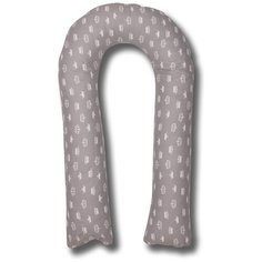Подушка Body Pillow для беременных U холлофайбер, с наволочкой из хлопка серый в белых коронах