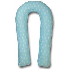 Подушка Body Pillow для беременных U холлофайбер, с наволочкой из хлопка голубой в белых коронах