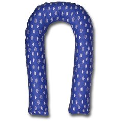 Подушка Body Pillow для беременных U холлофайбер, с наволочкой из хлопка синий в белых коронах