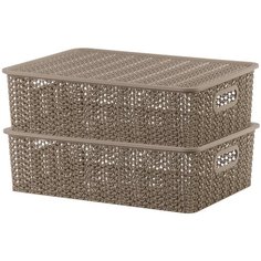 Набор 2-х корзинок с крышками 7,5 л 35х24,5х10,5 см EL Casa Вязь капучино