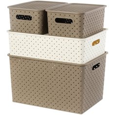 Набор 4-х корзинок с крышками 3 л капучино, 7,5 л слоновая кость, 14 л капучино EL Casa Береста