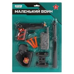 Набор детский игровой, игрушечное оружие "Полиция" КОМПАНИЯ ДРУЗЕЙ, Серия "Маленький воин", кобура, пистолет, 3 пули с присосками, дубинка, рация, бинокль.